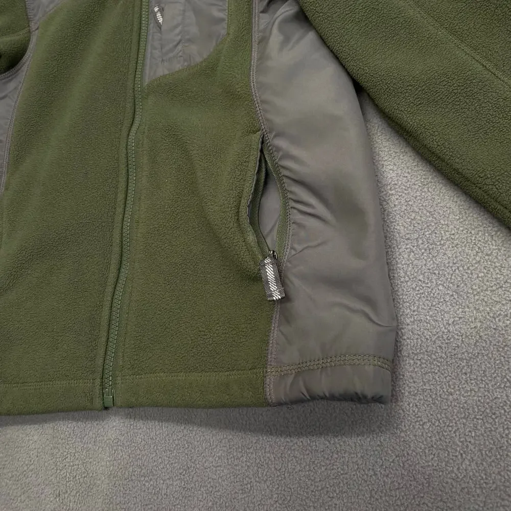 Lands End Full Zip Hoodie Fleece Sweater Jacket Kids 7 Green Grey Zipper Pockets